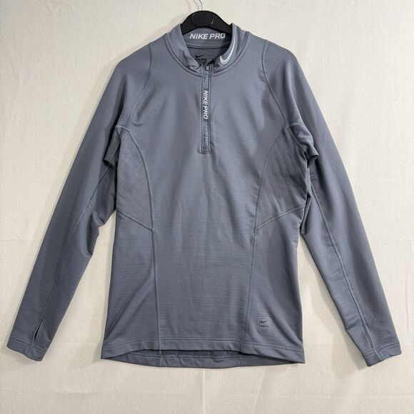 Nike Pro Hyperwarm Fitted 1/4 Zip Raglan Mens Small Shirt Grey Base Layer - Picture 1 of 10